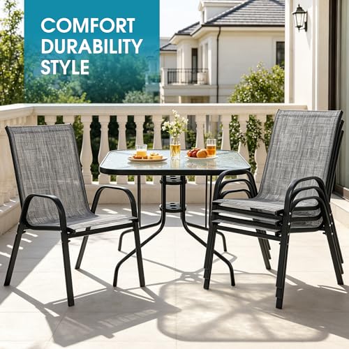 Villeston 5 Piece Patio Dining Set with Wider 24.4" Stackable Chairs