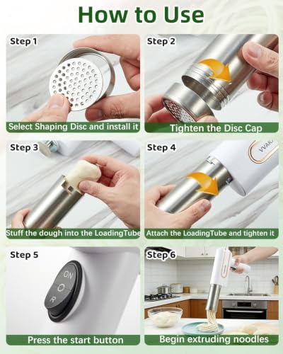 Electric Pasta Maker Machine, Potato Ricer, Automatic Noodle Maker Machine with Powerful Motor, Cordless Handheld Noodle Machine for Kitchen Home Restaurant (White, 5-IN-1)