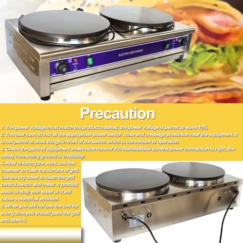 HQHAOTWU Crepe Maker Electric Crepes Making Machine Double Head Pancake Maker 40cm Per Circular Plate Non-stick Pan Griddle Machine Commercial Desktop Circular Cereals Pancake Stove Temp Control 220V