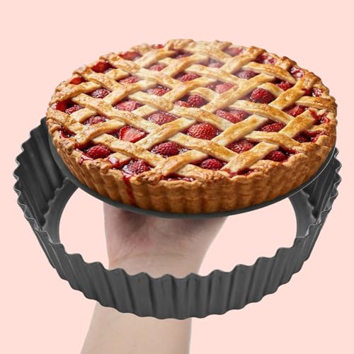 2 PCS 9.5 Inch Tart Pan 2.2 Inch Deep, Tart Pan Removable Bottom Carbon Steel Pie Pans Non-Stick Carbon Steel Pie Pans Non-Stick Round QuichePans Baking Dish with Fluted Edges Fruit Tarts Mold