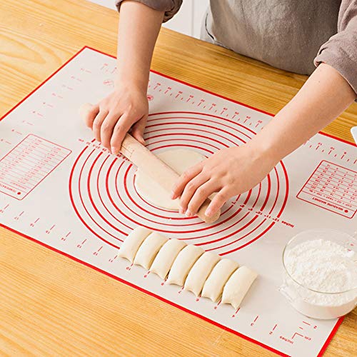 Silicone Pastry Mat Extra Thick Large Non Stick Baking Supplies Kitchen Counter Cooking Rolling Dough Sheet Pie Crust Sourdough Bread Oven Liner with Measurement (XXL-24''(W)*32''(L), 1#Red)