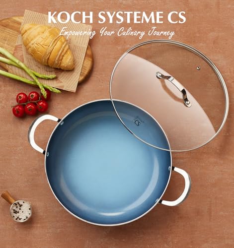 KOCH SYSTEME CS 12-Inch Saute Pan, 5.5-Quart Deep Frying Pan, Toxin-Free Ceramic Nonstick Saute Pan with Lid – Large Scratch-Resistant Deep Fry Pan, Oven Safe, Induction Compatible, Gradient Blue