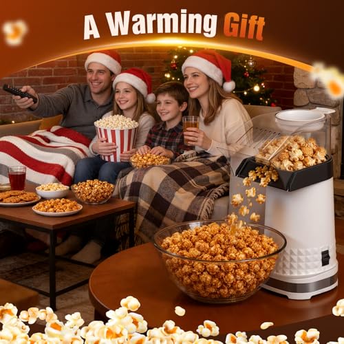 Popcorn Maker, 1200W Fast Hot Air Popper in 2 Minutes, Oil-Free Popcorn Popper, 4.5QT Large Capacity, Popcorn Machine for Home, Movie Nights, Family, Parties&World Cup, ETL Certified (White)