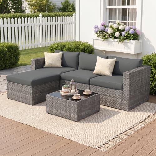 5 Pieces Wicker Patio Furniture Set - Patio Sofa and Chair for All Weather