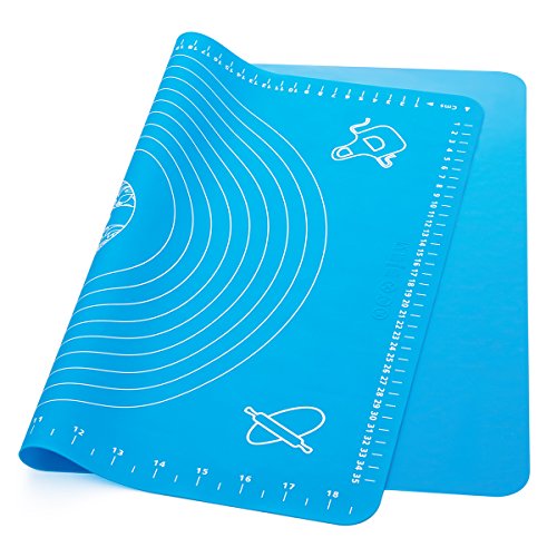 LIMNUO Silicone Baking Mat, Extra Thick Large Non Stick Pastry Mat Sheet for Dough Pie Crust Rolling Mats (Blue, M-16''(W)*20''(L))
