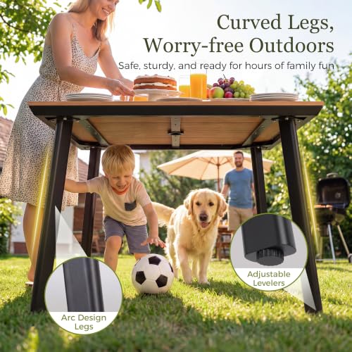 Greesum 5-Piece HDPE Outdoor Dining Set for 4, Faux Wood Table and Chairs