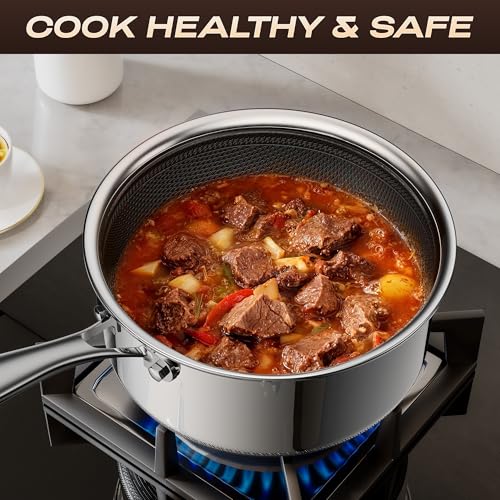 ZEROPAN 1 Quart Stainless Steel Saucepan with Glass Lid,6 Inch Hybrid Nonstick Sauce Pan,PFAS PFOA PTFE Free,Stay-Cool Handle,Dishwasher-Friendly,Oven-Safe,Small Pots Compatible with All Cooktops