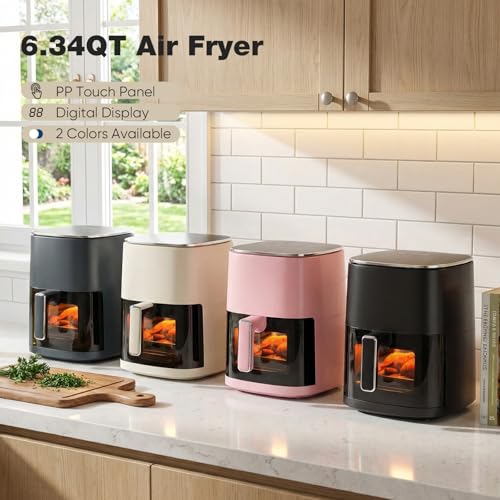 OLIXIS 12-in-1 Air Fryer 6.34 Quarts, Visable Airfryer with Window, 400°F, Roast, Reheat, Dehydrate, Bake, Steam, Fries, Custard, Chicken, Wings, Sea Food, Vegetabels, Modern Black