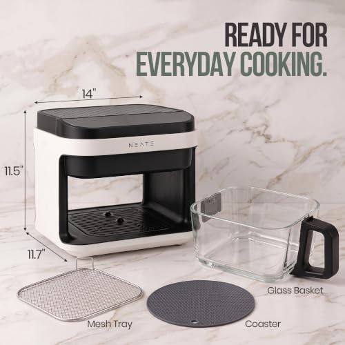 NEATE 5.8QT Air Fryer | 8-in-1 Preset Cook Modes | Cook Steak, Chicken, Fish, Veggies, Fries & More | Temperature & Timer Control | White