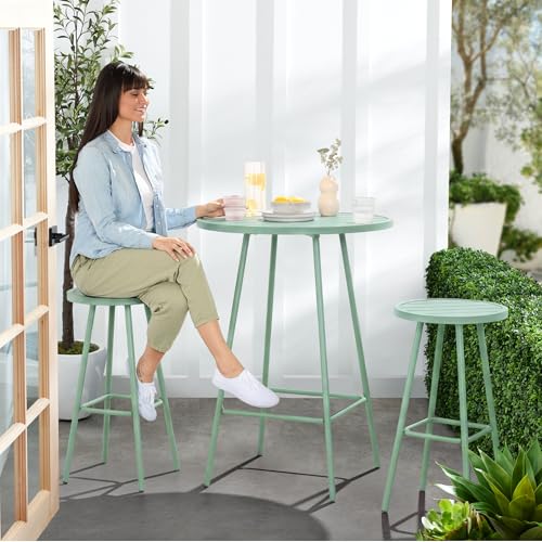 Best Choice Products 3-Piece Patio Dining Set, Bar Height, Outdoor Bistro Set, Outdoor Round Bar Table w/ 2 Bar Stools, Steel - Sage