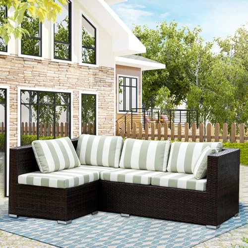 HANDONTIME Striped Outdoor Cushion Covers 8pcs Sage and White