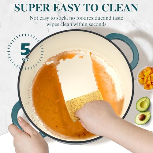 Umite Chef 7QT Enameled Cast Iron Dutch Oven with Lid & Cotton Potholders–Heavy-Duty Cookware for Bread Baking, Braising, Stews, Marinate, Cook(Emerald)