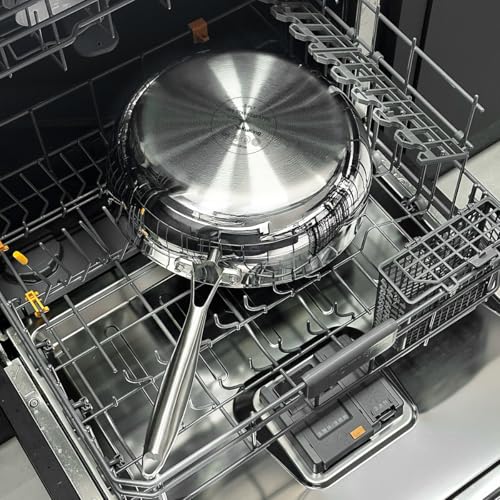 YeKuKing Tri-ply Stainless Steel Saute Pan 7.5-Quart with Clear Lid Deep Frying Pan for Chef's Cooking Wok Induction Oven Dishwasher Safe, Compatible with All Cooktops(Detachable Handle, 13Inch)