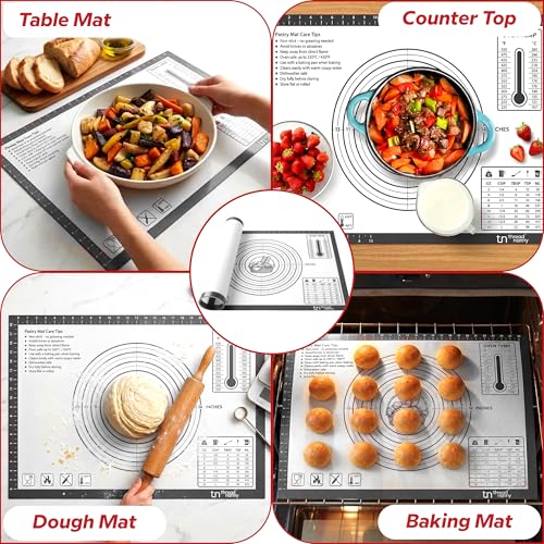 XL Silicone Pastry Mat for Baking Extra Large 28x20 - Non-Stick Non-Slip Rolling Mat for Dough with Measurements - Bread, Pizza, Pie Crust, Cookies, Fondant - Oven Safe, Dishwasher Safe (Grey)