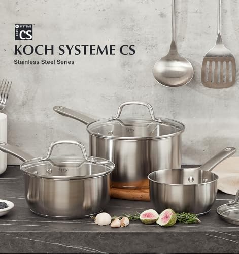KOCH SYSTEME CS Stainless Steel Saucepan Set, 1QT & 2QT & 3QT Sauce Pan, Premium 18/10 Steel Sauce Pan Set, Induction Saucepans, Stainless Steel Pot Set 6 Piece, Easy to Clean, Oven Safe