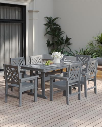 BIVODA 7-Piece Outdoor Dining Set, HDPE All-Weather Patio Table and Chairs Set for 6, Outdoor Patio Furniture Sets with Umbrella Hole for Outside, Deck, Backyard, Garden (Grey)