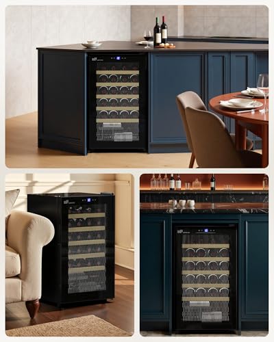 Upstreman 24 Bottle Wine Cooler Refrigerator, Compact Small Built-in or Freestanding Wine Fridge, 41-68°F Temperature Control, Glass Door, Touch Control & LED Light for Home Kitchen Bar (W24-Black)