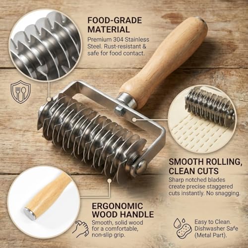 Lattice Pastry Cutter, Stainless Steel Pastry Lattice Roller Cutter for Pie, Pizza & Beef Wellington, Dough Cutter Tool for Pastry Crust and Baking