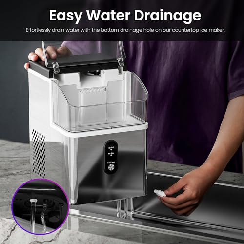 Kismile Nugget Ice Maker Countertop, 33 Lbs/Day,Self-Cleaning,Steel