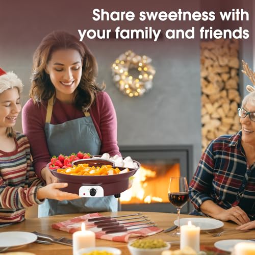 VAlinks Electric Chocolate Melting Pot Chocolate Fondue Pot Set 3-Section Serving Trays with 6pcs Dipping Forks Perfect for Housewarming Christmas Party Gifts (Brown)