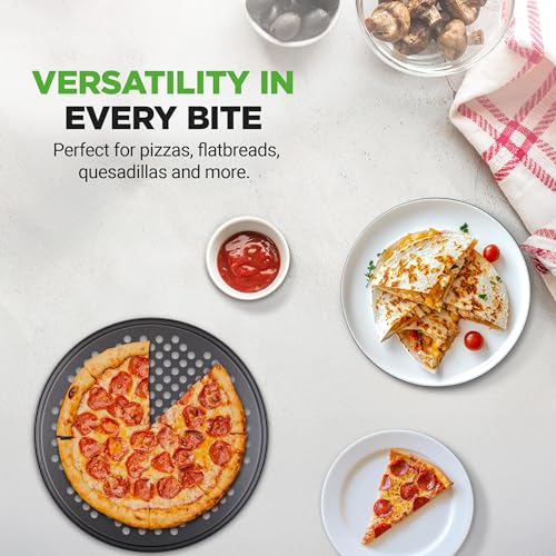 NutriChef 12.8 Inch Nonstick Pizza Pan for Oven - Carbon Steel Pizza Baking Tray with Airflow Holes - Premium Bakeware for Fresh & Frozen Pizza, Dishwasher Safe - Gray