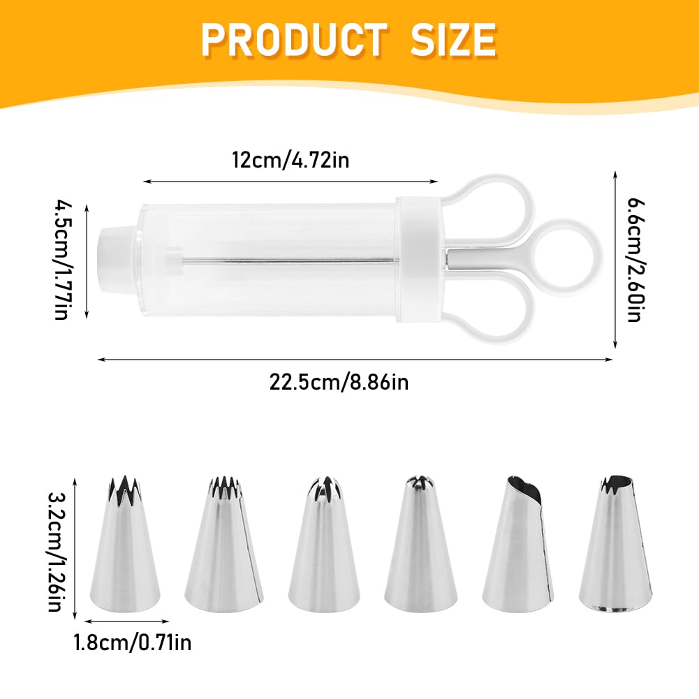 CALIDAKA Dessert Decorating Syring-e Set, Cupcake Frosting Filling Injecto-r with 6 Icing Nozzles,Cake Decorating Gu-n,Cream Piping Syring-e Nozzles Kits for DIY Cake Decorator, White