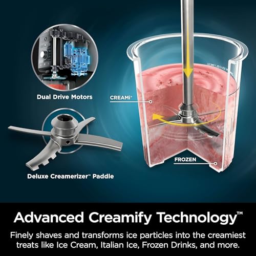 Ninja NC501 CREAMi Deluxe 11-in-1 Ice Cream & Frozen Treat Maker with 2 XL Family Size Pint Containers, Silver (Renewed)