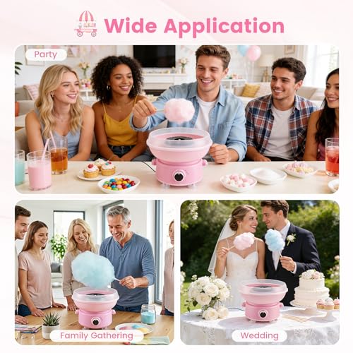 Cotton Candy Machine, Mini 450W Cotton Candy Maker with 10 Reusable Sticks & Sugar Scoop, Anti-Slip Base & Detachable Splatter Guard – Homemade Sugar Floss Kit for Birthday, Party, Christmas Gift