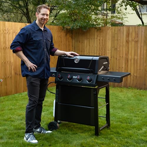 Feasto 4-Burner Gas BBQ Grill with Side Tables, 36,000 BTU Outdoor Propane Grill with Premium Enameled Coated Chamber Body & Porcelain-Enameled Stamped Grates for Deck Party & Patio BBQ, Black