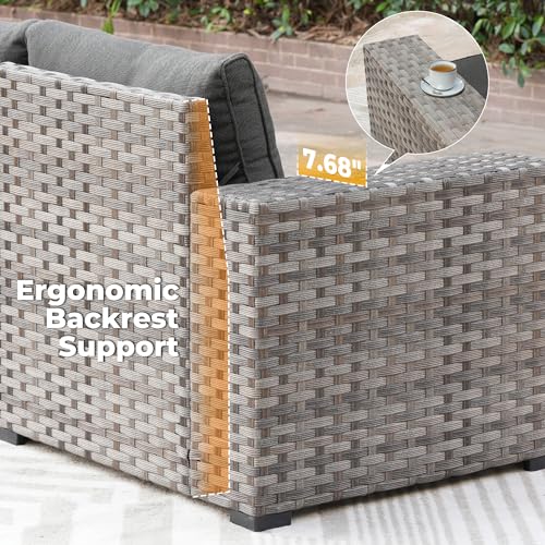 ovios 16 Pieces Patio Furniture Set, Outdoor Wicker Sectional Sofa Couch with 54" Fire Pit Table Swivel Chairs, Modern Modular Deep Seat Rattan Conversation Sets, Black