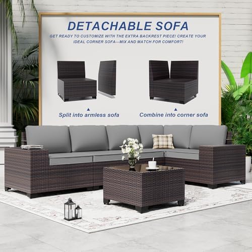 ASJMR 10 Pieces Patio Furniture Set with 2 Swivel Chairs Patio Furniture Outdoor Sectional Sofas with 55000 Gas Fire Pit Patio Conversation Set w/7 Cushions-Gary