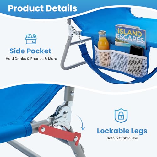 DUMOS Lounge Chair Outdoor, Beach Tanning Chair with Face Hole, Blue