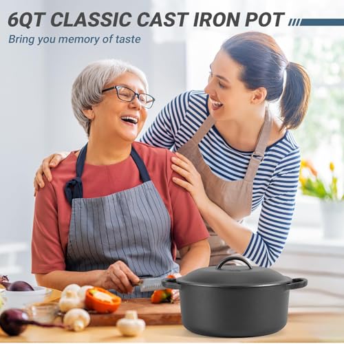 Northriver Casting 6 QT Basics Cast Iron Dutch Oven Pot with Lid and Dual Handles, Oven Safe up to 500°F Large Cooking Pan,Bread Oven
