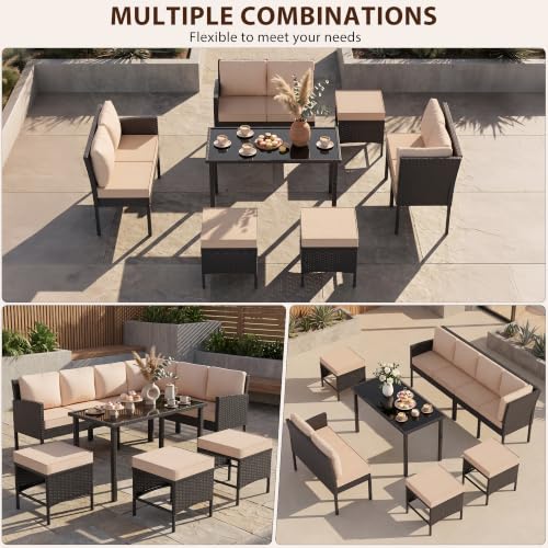Otair 7-Piece Outdoor Dining Set, Wicker Patio Table and Chairs Set,Sand