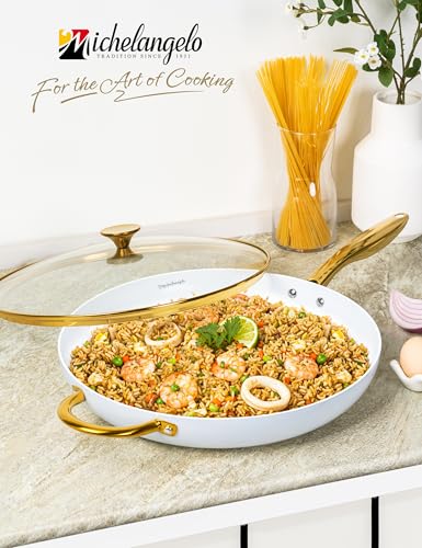 MICHELANGELO Large Frying Pan with Lid, 14 Inch Ceramic Skillet with Non-Toxic Coating, Non Stick Fry Pan with Ergonomic Handle, Induction Compatible