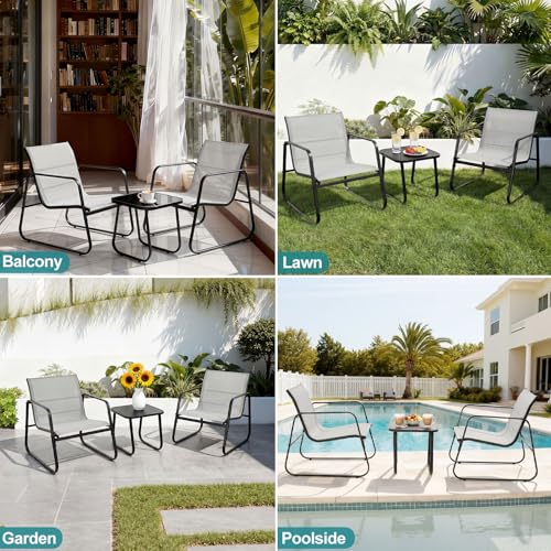 DUMOS 3 Piece Patio Furniture Set,Outdoor Patio Furniture Set with Table, Patio Sectional Bistro Sets for Lawn, Garden, Balcony, Poolside
