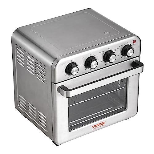 VEVOR 7-IN-1 Air Fryer Toaster Oven, 18L Convection Oven, 1800W Stainless Steel Toaster Ovens Countertop Combo with Grill, Pizza Pan, Gloves, 6 Slices Toast, 10-inch Pizza, Home Use