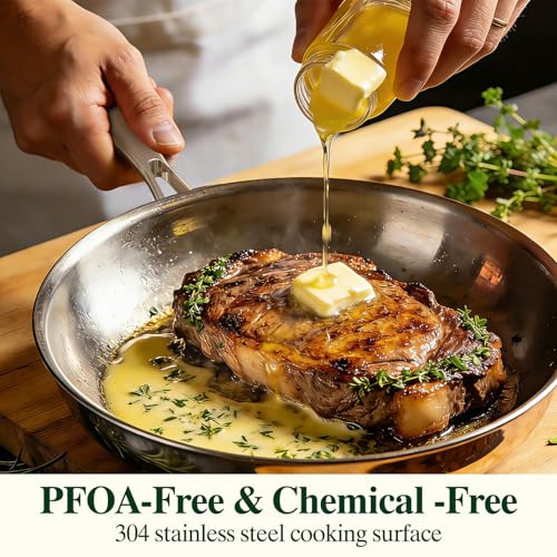 Umite Chef 17Pcs 5 Ply Clad Stainless Steel Cookware Set with Lids, Heavy Duty Pots and Pans Kitchen Set, Induction-Ready, Dual Aluminum Core for Even Heat, Cool Grip Handles, Dishwasher Safe