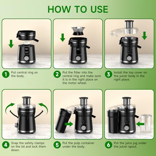 Juicer Machine, 500W Centrifugal Juicer Extractor with 3 Speed & Wide Mouth 3” Feed Chute for Fruit Vegetable, High Yield Juicer Included Cleaning Brush for Easy to Clean, Black