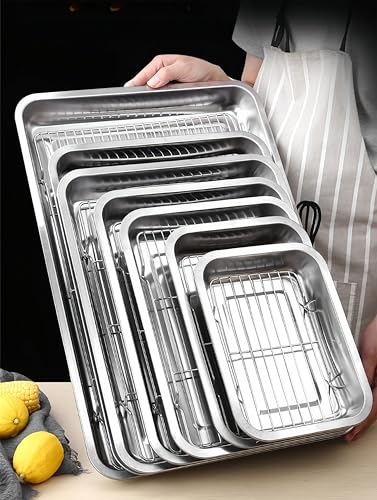 Roasting Pan Heavy Duty Stainless steel Turkey Pans for Oven,Toaster Oven Tray Pans with cooling rack,Hotel Pan, Barbeque Grill Pan,Deep Edge,Mirror treatment, Dishwasher Safe (23.4"x15.6"x2.8")