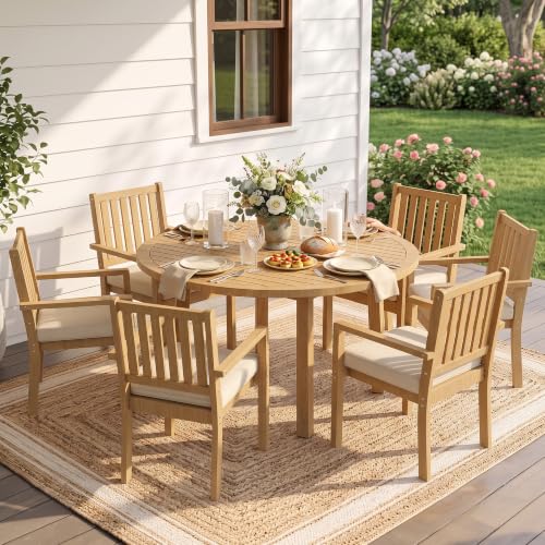 FansaFurn 7 Piece Acacia Outdoor Patio Table and Chairs Set for All-Weather