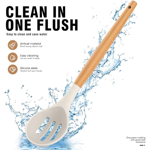 AVGPD Silicone Cooking Utensils Set, Silicone Utensils for Cooking, 446° Heat Resistant Kitchen Utensil Silicone Spatula Sets, Kitchen Gadgets for Non-Stick Cookware BPA FREE (Cream White)