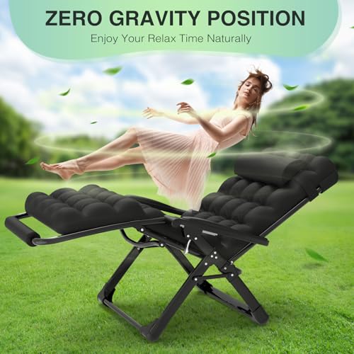 Suteck Oversized Zero Gravity Chair,33In XXL Lounge Chair w/Removable Cushion&Headrest, Reclining Camping Chair w/Upgraded Lock and Footrest, Reclining Patio Chairs Recliner for Indoor Outdoor,500LBS
