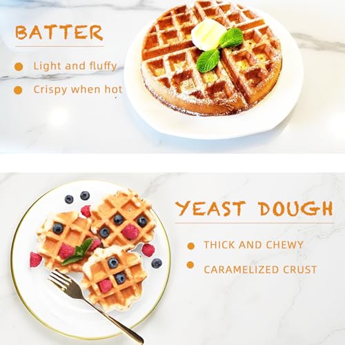 Hehinton® 110V 1300W Commercial Belgian Waffle Maker, Rotatable Croffle Machine with 122-572℉ Temp Control, 0-5min Timer, φ7"X1.2" Thick Non-Stick Liege Waffle Maker