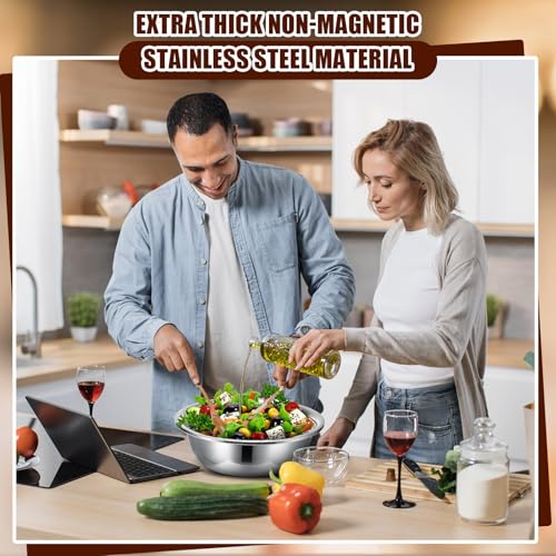 Nuogo 4 Pcs Stainless Steel Mixing Bowls Metal Mixing Bowls Extra Large Basin Salad Basin Deeper Edge Dishwasher Safe Mirror Finish for Home and Commercial, Silver (13 Inch 8 Qt)