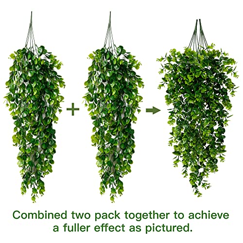 Sggvecsy 4 Pack Artificial Hanging Plants Fake Hanging Plant Faux Hanging Eucalyptus Plants UV Resistant Plastic Plants for Indoor Outdoor Room Wall Wedding Patio Porch Decor