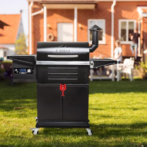Z GRILLS Wood Pellet Grill & Smoker 8-in-1 Pellet Grill with Automatic Temperature Control๏ผMeat Probes๏ผ572 Sq. in Area for Backyard Camping Outdoor Party,Bright Black