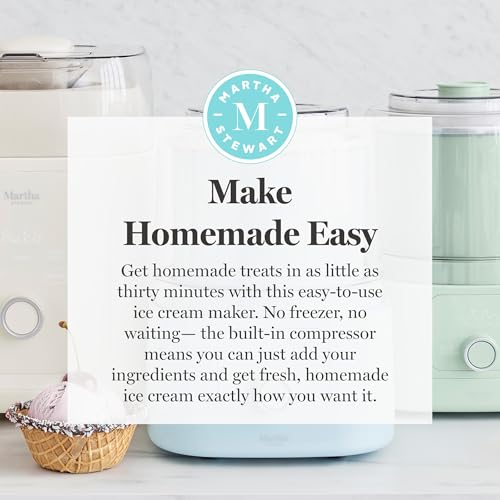 Martha Stewart 1 Quart Ice Cream Maker, Built-In Compressor, No Pre-Freezing Required, 3 Modes (Ice Cream, Sorbet, Frozen Yogurt), Automatic Mix-In Alert, Dishwasher-Safe Parts, Caviar Gray