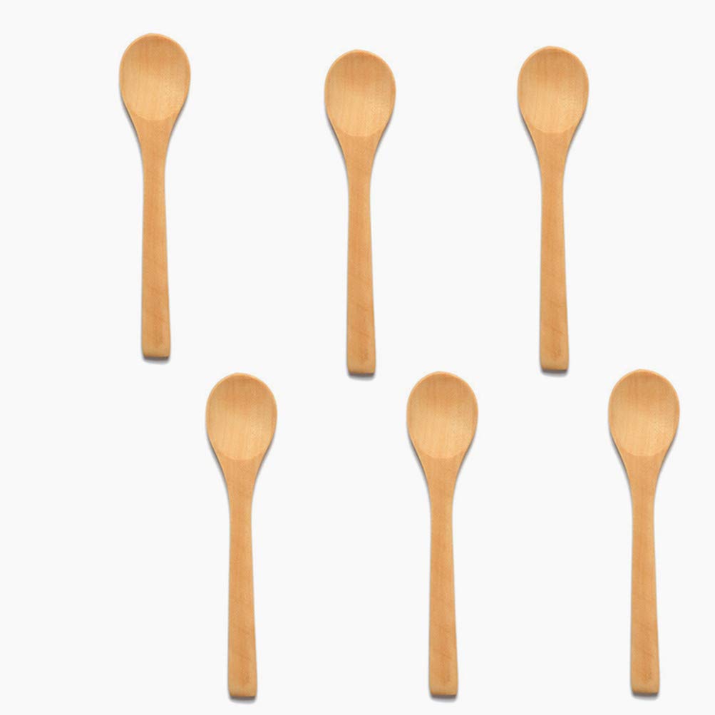 6 Pcs Handmade Small Wooden Spoon Honey Teaspoon Seasoning Coffee Tea Sugar Salt Jam Mustard Ice Cream Bamboo Spoons