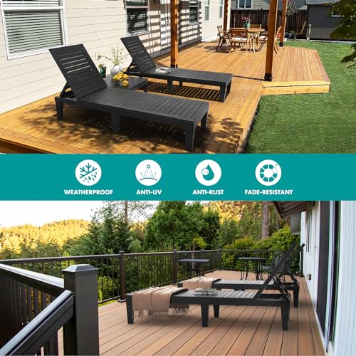 Hoiplu Outdoor Lounge Chairs Set of 2 for Poolside Patio, Weather-Resistant Pool Chaise Lounge with Adjustable Backrest, Resin Tanning Chair Sun Lounger for Outside Deck, Beach, Sunbathing, Black